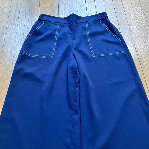 Trina Turk Size L Navy Blue w White Stitching Just Arrived Wide Leg Crop Pants - Picture 6 of 15